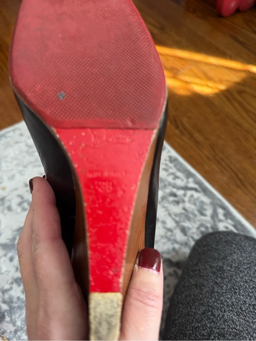 Christian Louboutin Black Leather Wedge Pumps
